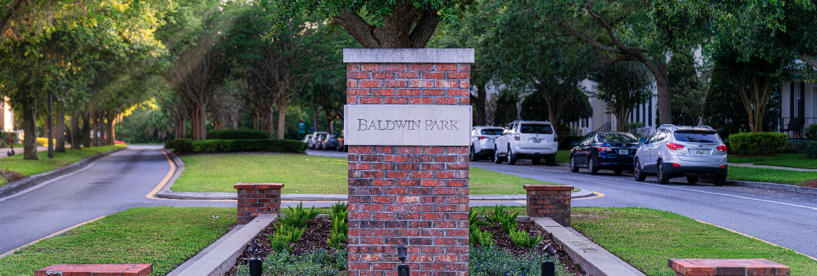 baldwin park sign on brick in a neighborhood
